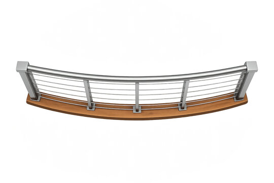 Modern stainless steel railing with wooden base on gradient background