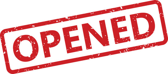 Bold red grunge rubber stamp showing the word OPENED prominently displayed on a clean white surface