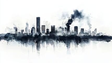 An isolated portrayal of a cityscape on a white background.