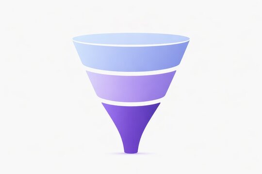 A funnel shape with three sections in light blue and purple colors shows the process flow in business or marketing activities