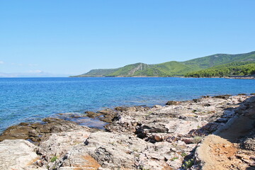Nice Hvar Island Croatia Summer Nature Outdoor Landscape View with Sea and Rocky Coast in Jelsa