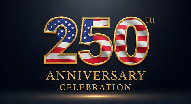 250th Anniversary United States Independence Day Celebration Luxury Gold Flag Illustration