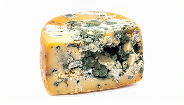 Rotten Cheese with Blue Mold Isolated on White