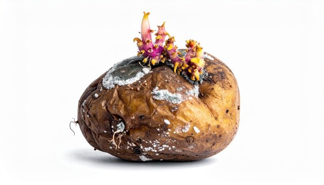  Rotten Potato with Mold and Sprouts Isolated on white