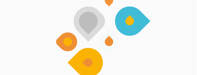 Obraz premium Colorful droplets scattered across white background. Simple shapes, modern design, playful aesthetic. Minimalist illustration, bright hues.