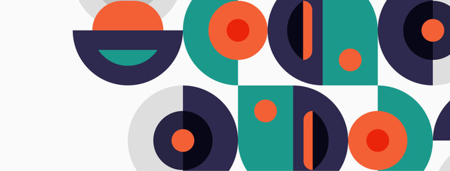 Obraz premium Abstract geometric shapes, vibrant colors, modern design. Circles, arcs, overlapping forms create playful pattern. Minimalist aesthetic.