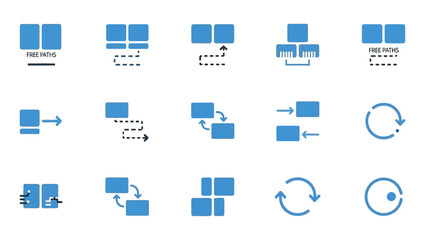 Collection of Blue Icons Illustrating Various Data Management and Workflow Processes.