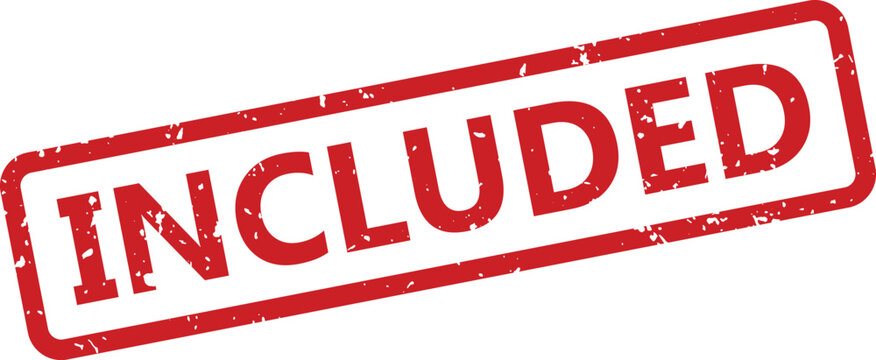 Red rectangular rubber stamp clearly showing the word INCLUDED on a white surface