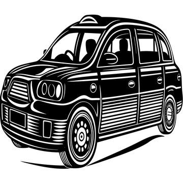 Modern London Black Taxi Vector Illustration &ndash; Urban Transport, Ride Service, City Mobility Icon
