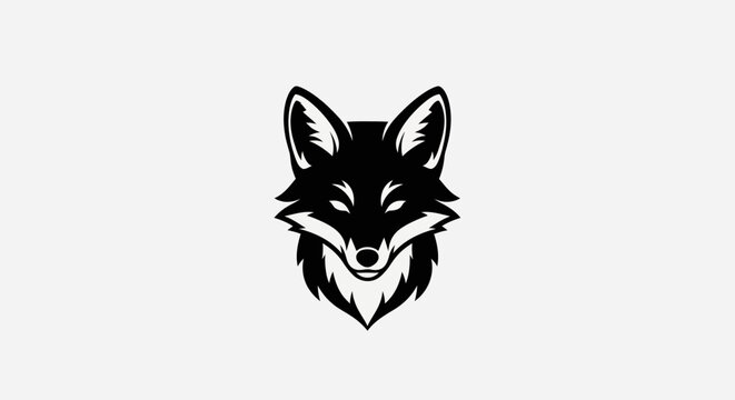 Black fox head illustration on white background design element isolated