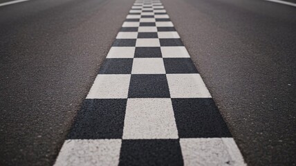 Obraz premium asphalt road with black and white checkered racing line, for mockup or background, isolated on transparent background, png