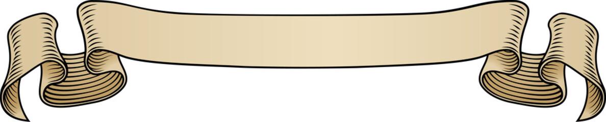 Scroll banner ribbon parchment band in an old vintage woodcut etching style.