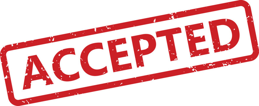 Vivid red rectangular accepted stamp with a vintage grunge texture on a crisp white backdrop