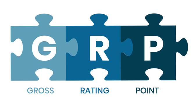 GRP, Gross Rating Point. Concept with keywords, people and icons. Flat vector illustration. Isolated on white background.