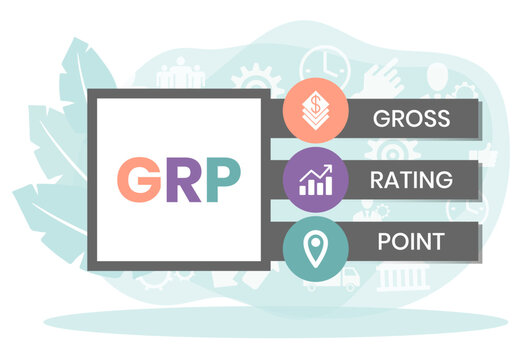 GRP, Gross Rating Point. Concept with keywords, people and icons. Flat vector illustration. Isolated on white background.
