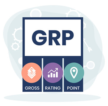 GRP, Gross Rating Point. Concept with keywords, people and icons. Flat vector illustration. Isolated on white background.