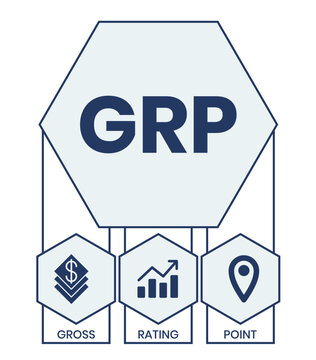 GRP, Gross Rating Point. Concept with keywords, people and icons. Flat vector illustration. Isolated on white background.