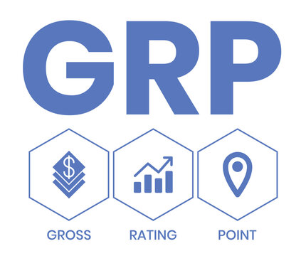 GRP, Gross Rating Point. Concept with keywords, people and icons. Flat vector illustration. Isolated on white background.