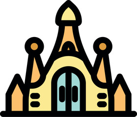 Naklejka premium Cartoon castle with bold lines and pastel colors