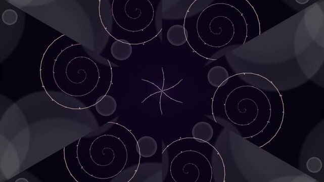 A black and white abstract design featuring a symmetrical pattern of overlapping circles with a metallic sheen, creating a sense of depth and visual interest