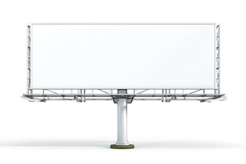 Fototapeta premium Empty white billboard structure on a metal pole with a circular base, designed for advertising in an outdoor urban environment