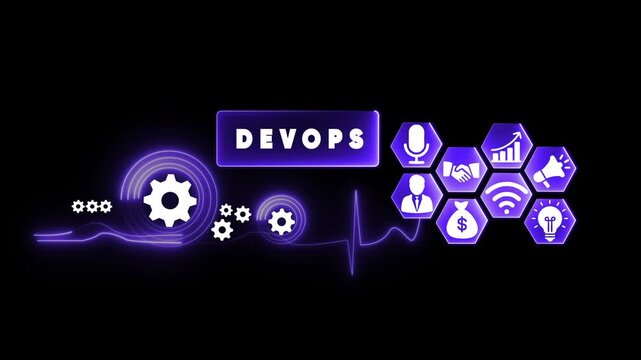Dev Ops concept with icons and gears on a dark background DevOps development