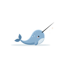 Simple flat 2D vector graphic of Narwhal, modern icon look, displayed on a pure white background. © Antoni