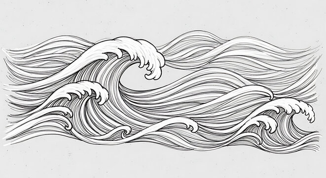 Waves crashing in the ocean, a dynamic illustration of water movement and sea spray from a frontal viewpoint