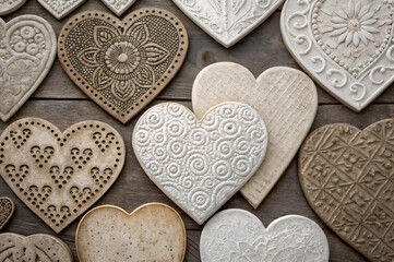 decor gray-brown textured hearts as a background for Valentine's Day