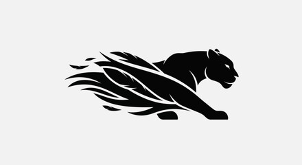 Black panther graphic illustration in motion against a plain white background © Farelious