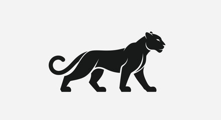 Black panther silhouette graphic illustration of a powerful feline on white © Farelious