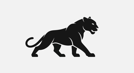 Black panther silhouette walking across white background design element © Farelious