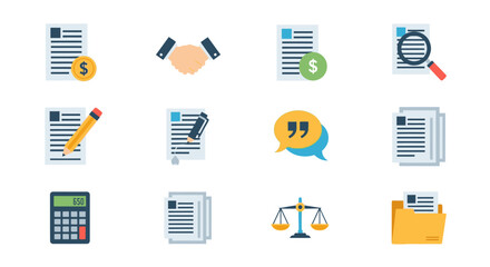 Collection of Business and Legal Document Icons.