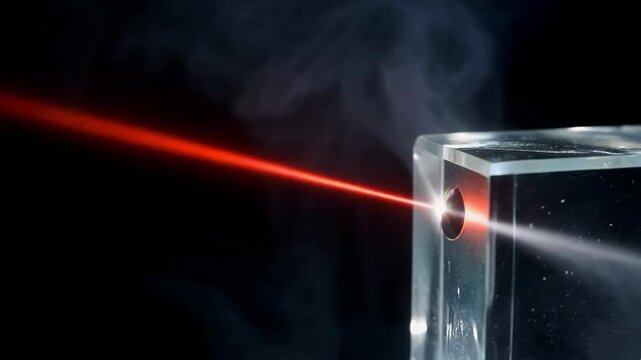 Physics Optics Experiment - Laser Light Path Bending from Air into Acrylic Material