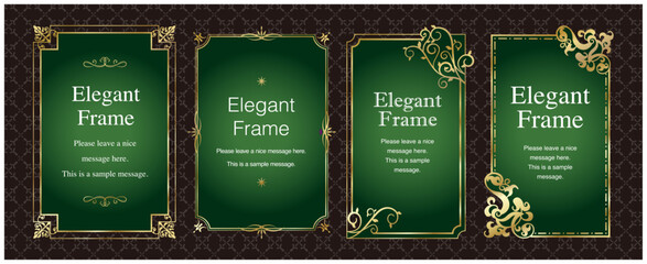 高級感のあるエレガンスなフレームセット、飾り罫、装飾、上品なあしらい、ゴールド、グリーン