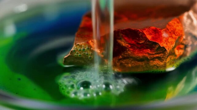 Copper Reacting with Concentrated Nitric Acid - Vivid Green-Blue Solution and Brown Fumes