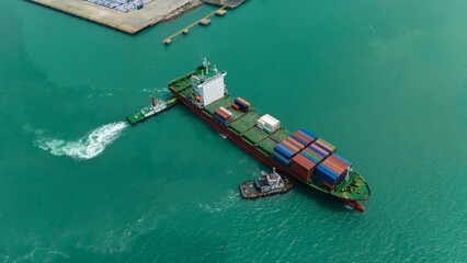 cargo container ship carrying in sea to import export goods and distributing products to dealer and consumers across asia pacific worldwide, global business and industry delivery service © YaMo
