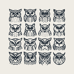 owl vector icon set
