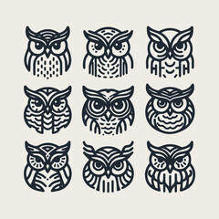 owl vector icon set