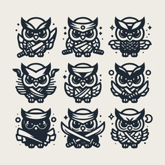 Ninja Owl vector icon set