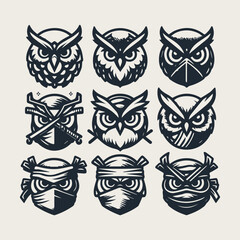 Ninja Owl vector icon set