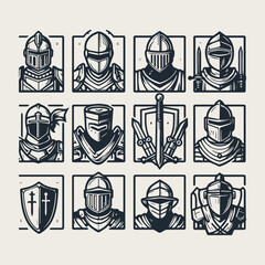 icon set Medieval knight vector