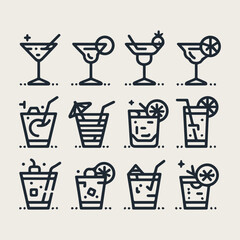 icon set Simple outline cocktails vector
