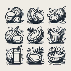Coconut milk vector icon set