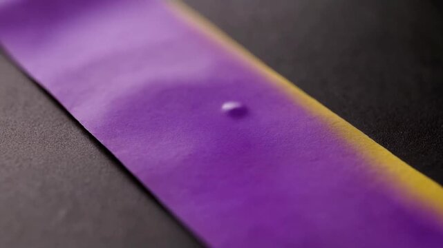 Universal pH Paper Color Change - Yellow Strip Turning Vibrant Purple with Alkaline Drop