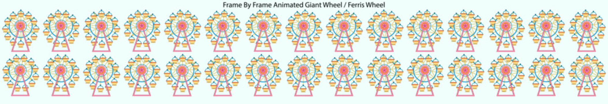 Frame by Frame Vector animated Ferris wheel, Easy to edit, Colorful Giant Wheel animation can be used to Motiongraphics, Infographics, 2d animation, E-learning video