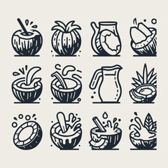 Coconut milk vector icon set
