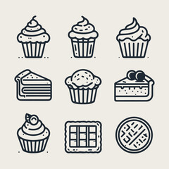 icon set Simple Dessert Set vector