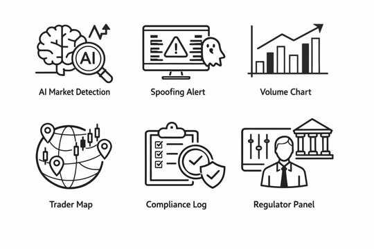 Ai market detection and compliance: spoofing alerts, volume charts, trader maps, regulation tools