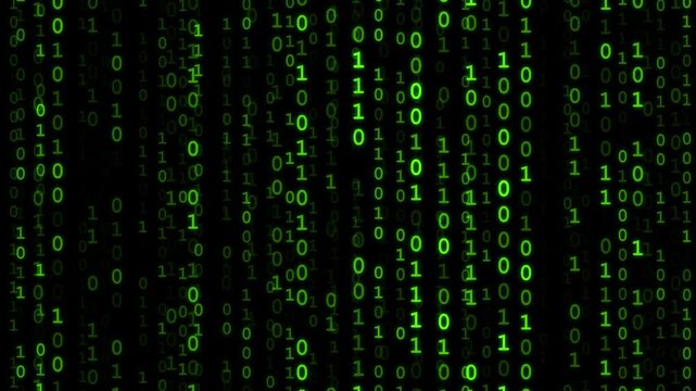 raining binary digits 1 and 0 background animation, Raining binary code background, Digital green binary code raining down in matrix style technology background 4K